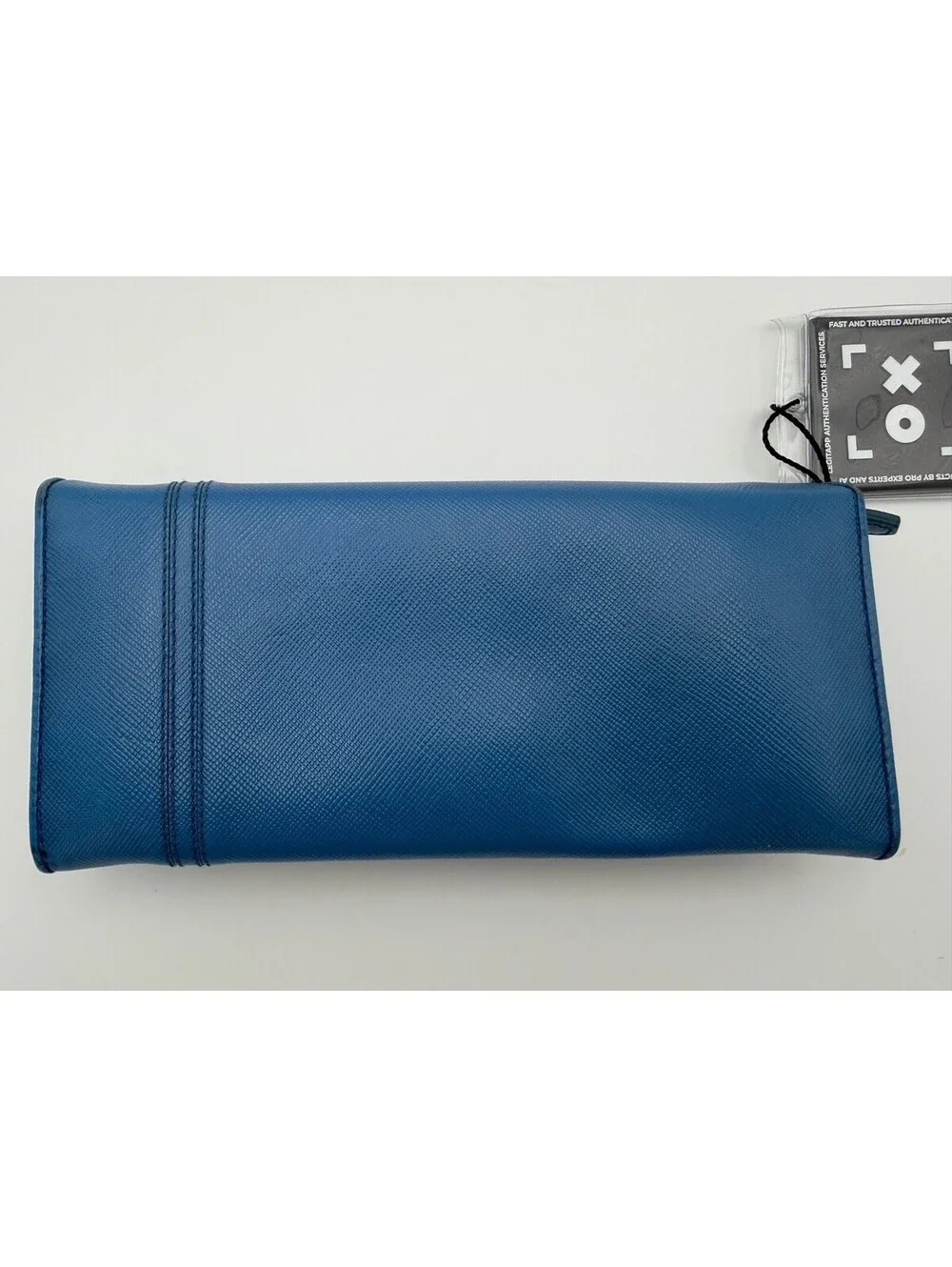 Authentic PRADA Blue Saffiano Leather Women Long Wallet Bow COA
